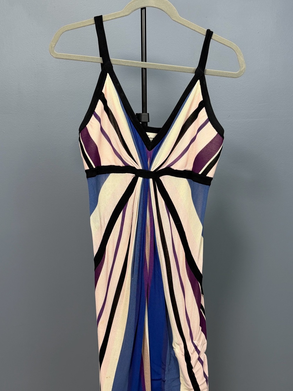 Striped V-Neck Maxi Dress in Blue, Purple & Cream